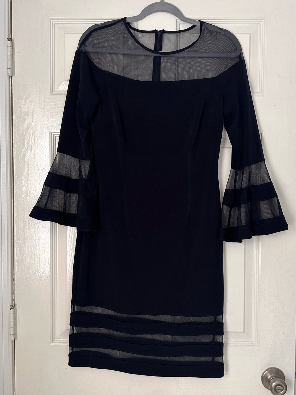 Betsy & Adam Navy Blue Mesh Bell Sleeve Cocktail Dress Size 10